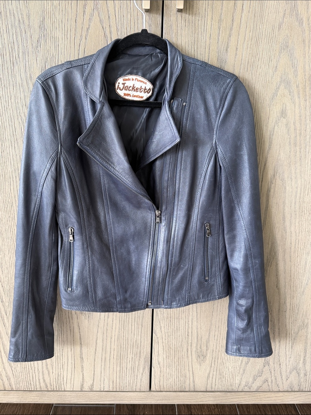 iJacketto Florence Grey Genuine Leather Moto Jacket Size IT 42 / US 6